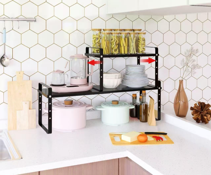 kitchen cabinet organization ideas - expandable cabinet shelf riser