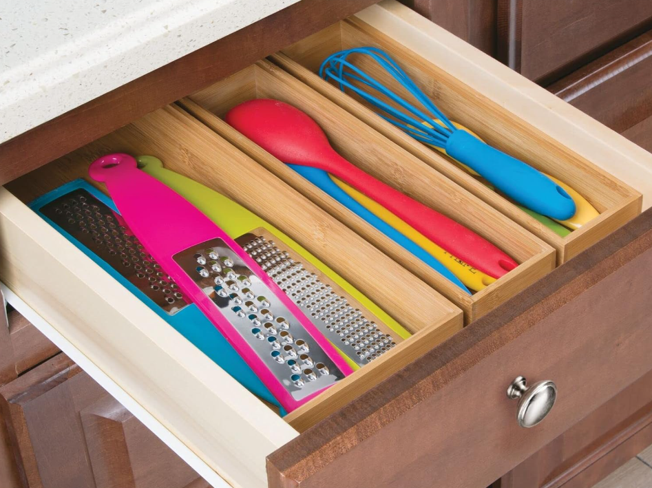 kitchen cabinet organization ideas - bamboo drawer organizer tray