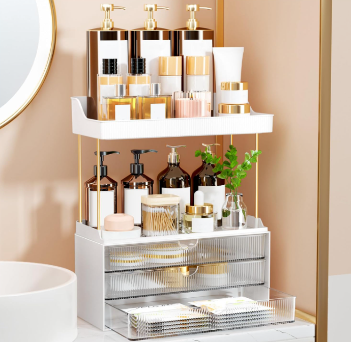 bathroom vanity organization ideas - clear acrylic makeup organizer