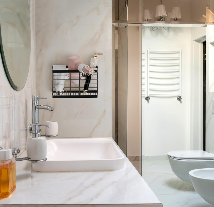 bathroom vanity organization ideas - wall mounted hair tool organizer