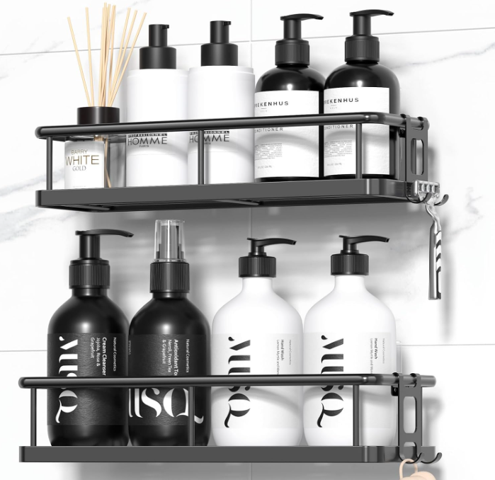 bathroom vanity organization ideas - adhesive shower caddy